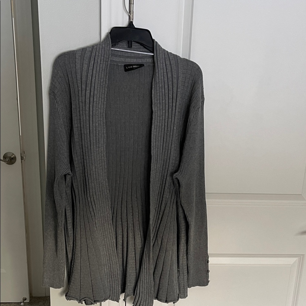 Lane Bryant Gray Ribbed Open Front Sweater